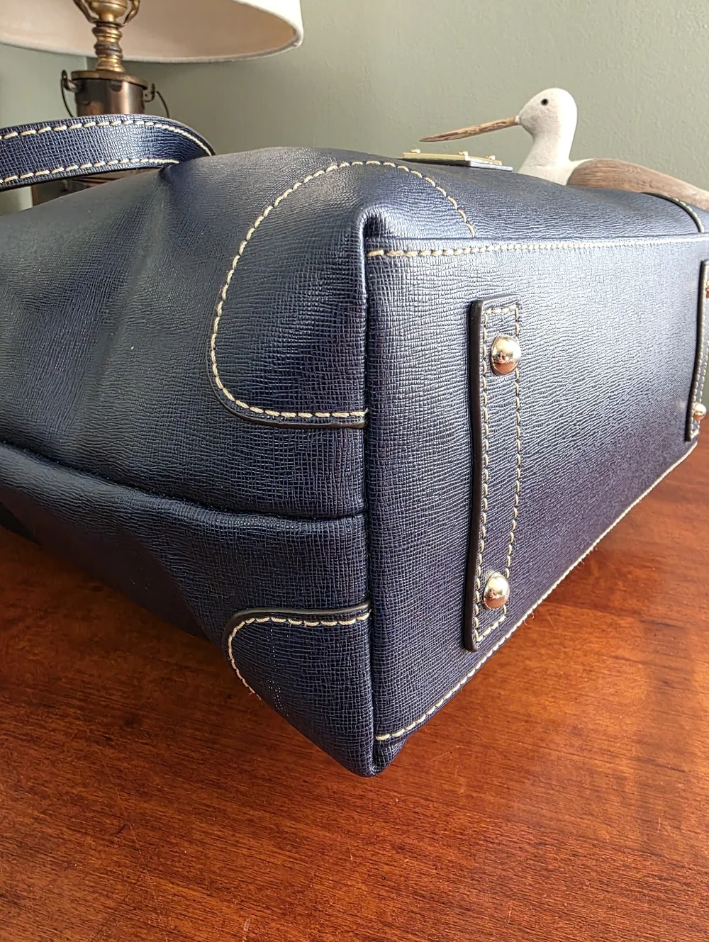 Dooney & Bourke Large Navy Blue Leather Shopper Tote Bag